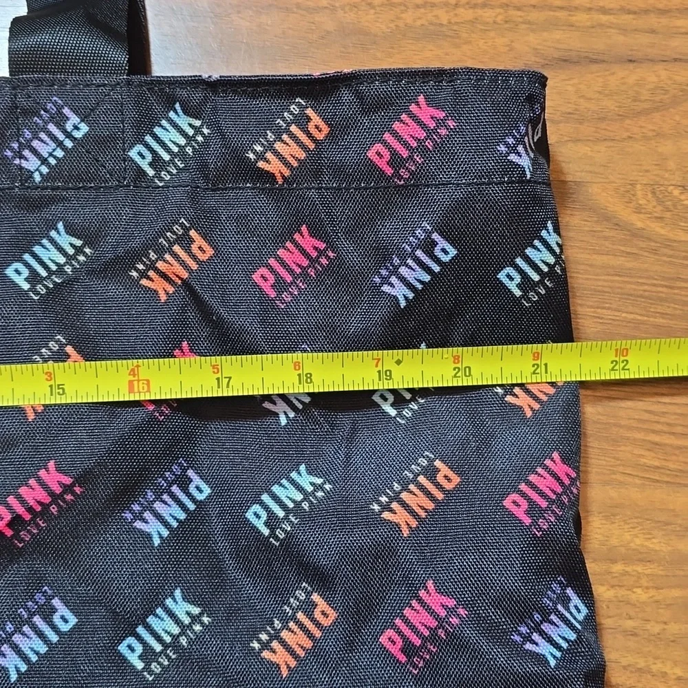PINK Victoria's Secret Black Weekender Tote with Colorful Logo Pattern